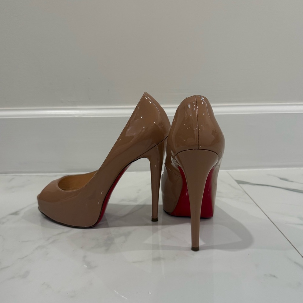Nude Christian Louboutin Lady Peep Leather Pumps Sz 37 Platform